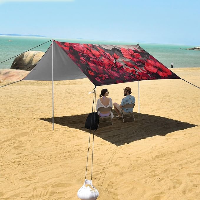 Camping Sun Shelters Red Flowers in The Valley Beach Canopy 126 * 110.2in