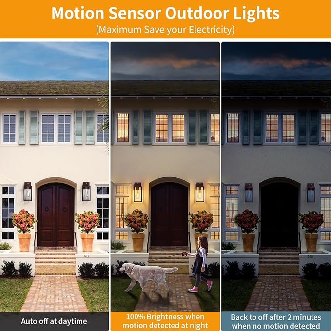 13'' Oil Rubbed Bronze Motion Sensor Outdoor Light Fixtures Wall Mount Large Front Porch LightsDusk to Dawn Exterior Wall Sconce Waterproof Lantern LampOutside Coach Light for HouseGarageYard
