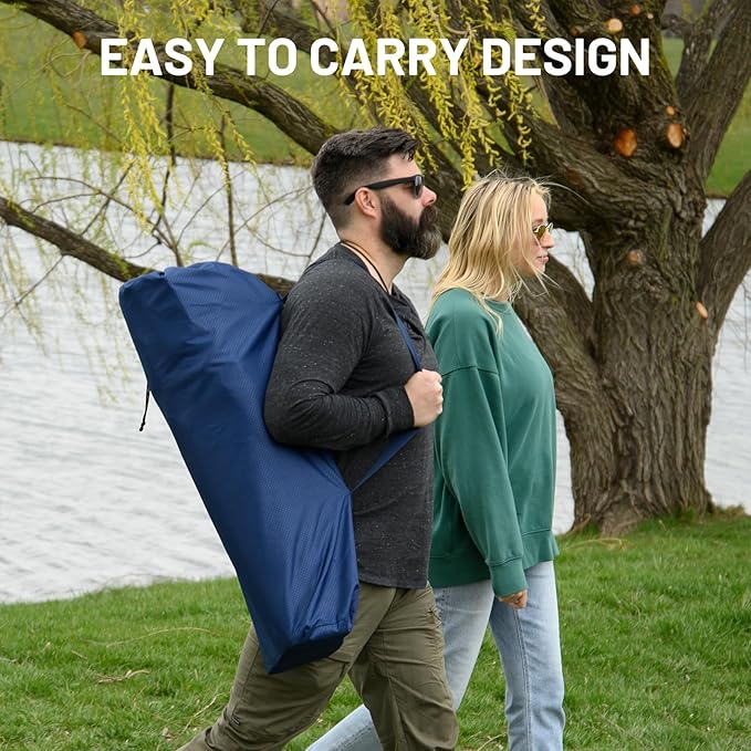 Timber Ridge 2 Person Folding Loveseat Comfortable Double Foldable Camping Chair Folding Lawn Chairs for Outside Blue