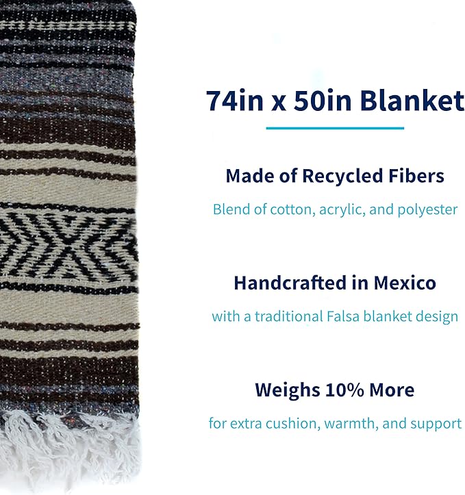 La Montana Mexican Blankets and Throws 4 Pack 74x50 - Made in Mexico Lightweight Yoga Blanket for Schools Studios Outdoors Camping Picnic Decor (Dark Brown/Tan/Charcoal)