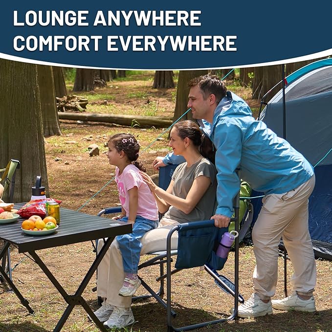 Timber Ridge XXL Extra Wide Foldable Directors Chair with Side Table 500 lbs Heavy Duty Camping Chairs for Adults Oversized Folding Lawn Chair for Lawn Beach Sports Outdoor Blue