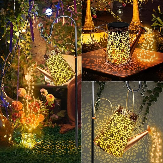 Forlivese 2PCS Solar Watering Can with LightsOutdoor Decorations with Hanging Solar Garden Lights with Bracket Waterproof Watering Can Landscape Light for Patio Gardening Pathway 36LED