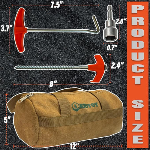 16 Pack Tent Stakes Heavy Duty - 8 Screw in Tent Stakes - Ground Anchors Screw in - Tent Pegs Camping Stakes - Metal Threaded Tent Spikes with 1 Hex Head Driver 1Stopper T Pull Hook and Storage Bag