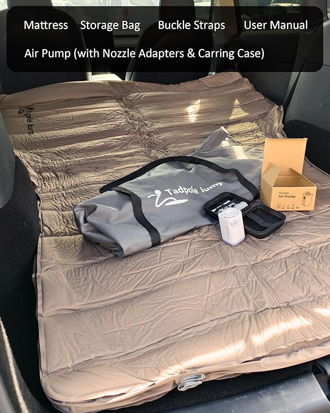 Self-Inflating Camping Mattress for Tesla Model Y &amp SUV 4 Thick Foam Sleeping Pad with 9.3 R-Value 600lbs Max Weight Portable Air Pump Included for Travel Road Trip &amp Camping