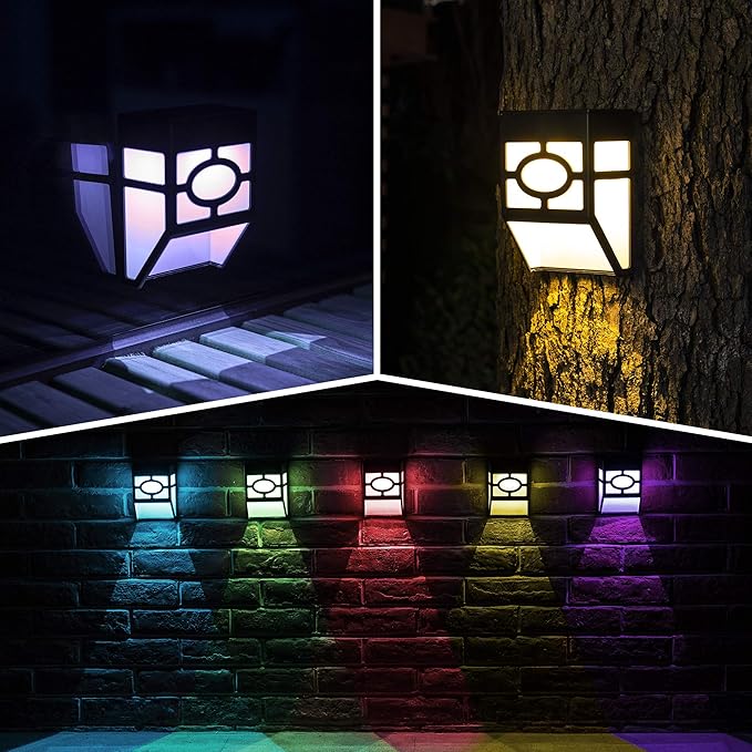 Solpex Solar Deck LightsSolar Fence Lights 2 Modes Christmas Decoration LightsUnique Pattern Waterproof Automatic Outside Deck Patio Stairs Yard Steps Path &amp Driveway (RGB &amp Black 8-