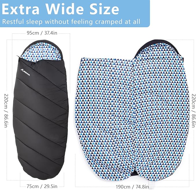 BISINNA Flannel XL Sleeping bag for Adults Warm &amp Cold Weather Sleeping bag 3-4 Season with 100% Cotton Lining Large Sleeping bag for Hiking Backpacking Travel Indoor and Outdoor
