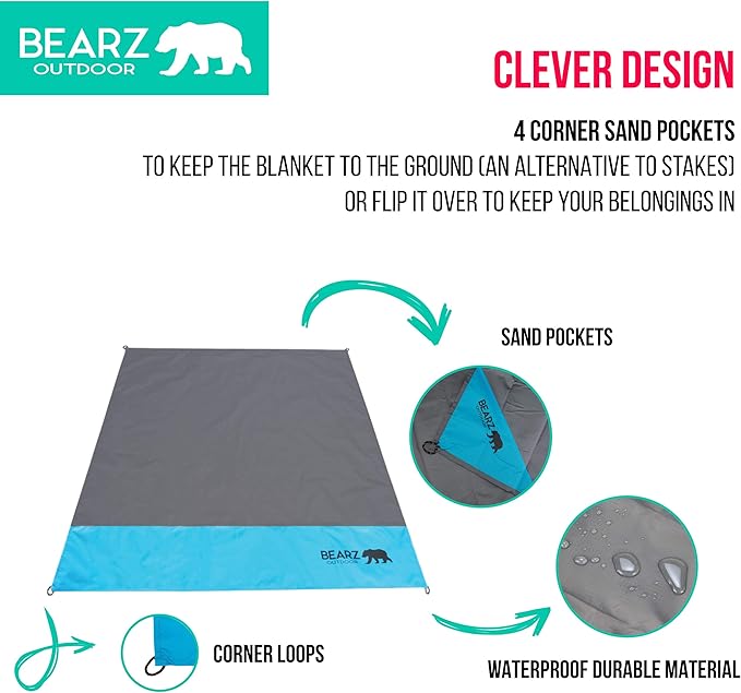 Pocket Blanket - Beach Blanket Waterproof Sandproof Picnic Blankets Waterproof Foldable Lightweight &amp Compact for Hiking Camping Travel Festival Accessories