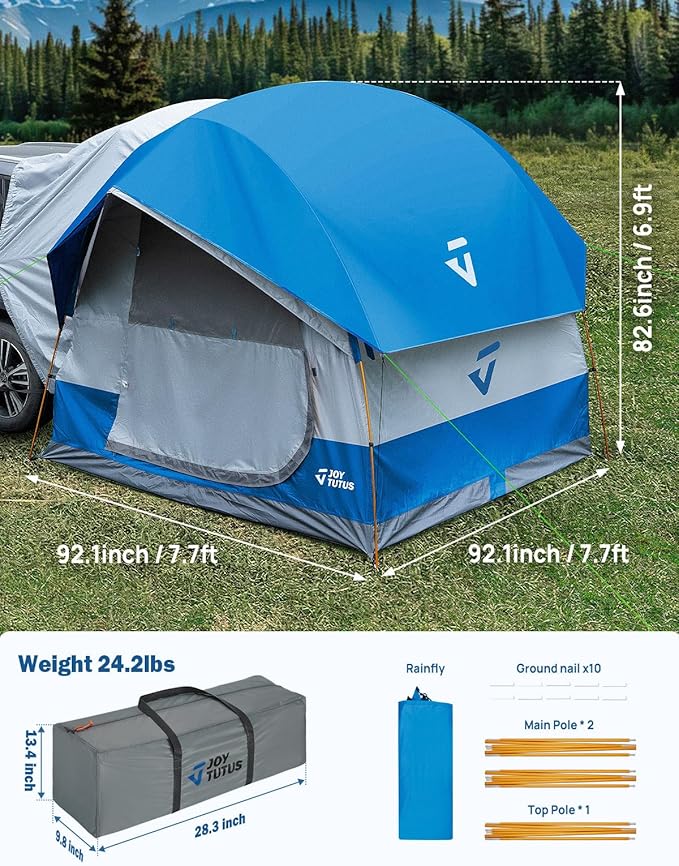 JOYTUTUS SUV Tent for Camping with Rainfly Double Door Design Car Tent with Aluminum Poles SUV Tailgate Tent with Waterproof PU2000mm Double Layer for 4-8 Person Blue