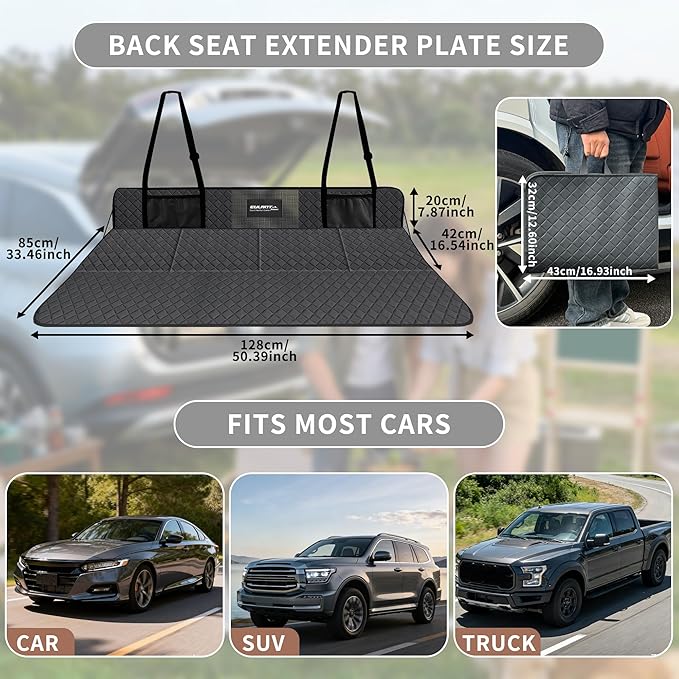 EULANT Truck SUV Dog Seat Cover for Back SeatCar Rear Seat Mattress Extender PlateFolding Back Seat Extender for Full Size Truck/F150/RAM1500/Silverado Car/SUV Model Y/3