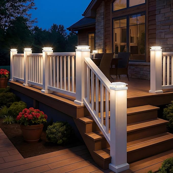 kolpop 4x4 Solar Post Cap Lights Outdoor with 3 Color Temperatures 12 Packs Deck Post Light Solar Powered IP65 Waterproof Fence Deck Lights for 4×4/3.5×3.5 Wood/Vinyl Posts