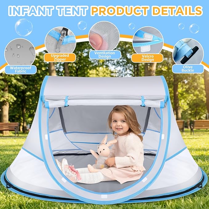 Baby Beach Tent Pop Up Beach Tent Sun Shade for Beach UPF 50+ UV Protection Sun Shelters for Infants with Carry Bag for Outdoor Travel Camping(Gray)