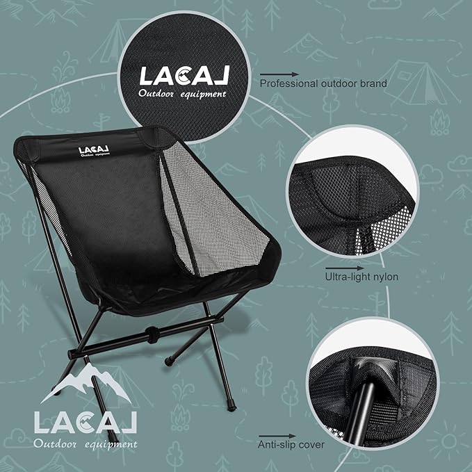 Ultra-Light Folding Camping Chair All-Aluminum Frame Surper Breathable Fabric Easy to Carry Compact Storage Size (2 Black)
