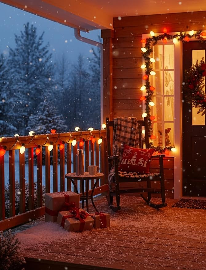 25FT Red and White LED Christmas LightsLED Christmas Lights with 26 C9 Red White Shatterproof Plastic BulbsConnectable Red White String Light for Tree Roofline Indoor Outdoor Decor