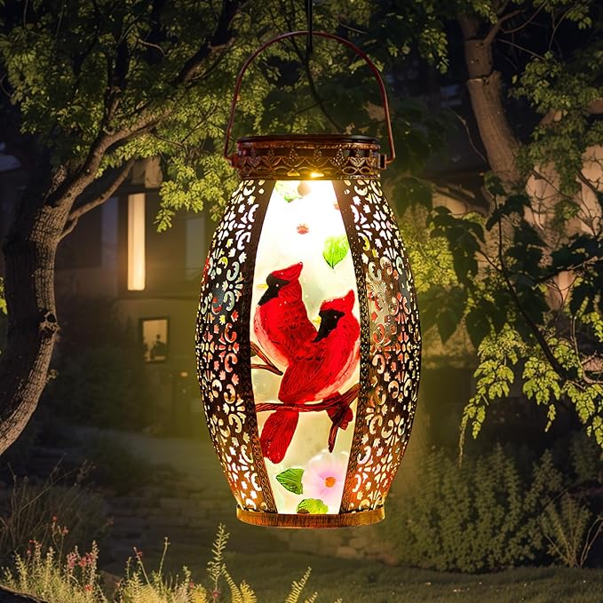 Cardinal Outdoor Solar Lanterns Waterproof 13.8 Large Hanging Solar Lantern Decorative Cardinals Solars Lights for Outside Yard Table Patio Garden Pathway Lawn Cardinal Gifts