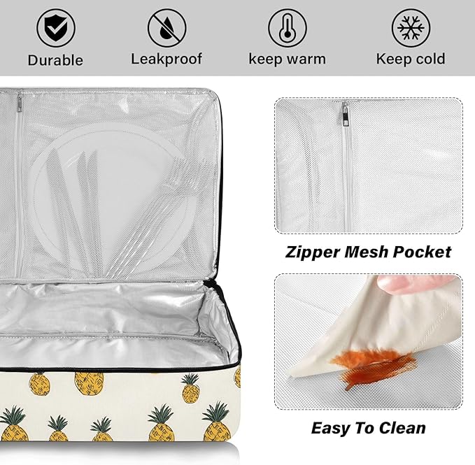 Casserole Carrier Pineapples PatternInsulated Casserole Carrier for Hot or Cold Food Thermal Lunch Tote for Potluck Parties Picnic Beach Fits 9 x 13 Inches Baking Dish