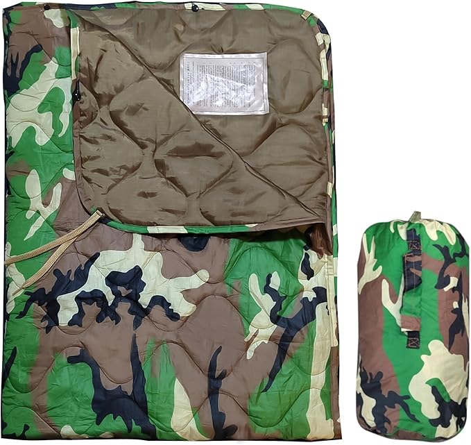 Woobie Blanket Thermal Insulated Military Poncho Liner Water-Resistant Portable Insulation for Hiking Survival with Compression Carry Bag (Forest)