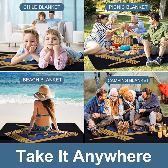 Freemasonry Masonic Lodge Symbol Waterproof Outdoor Picnic Blanket Sandproof Beach Mat for Camping Hiking Grass Travelling