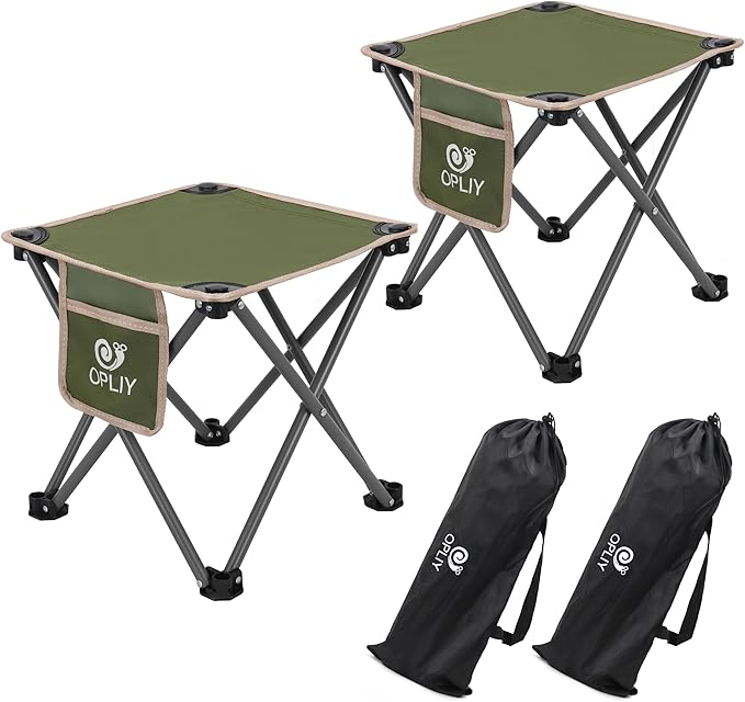 Opliy Camping Stool 2 PackPortable Folding Stool for Outdoor Gardening and Beach Hiking FishingFoot Stool with Carry Bag (Green)