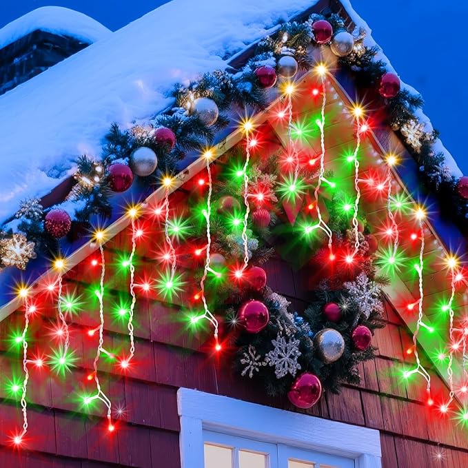 XURISEN 132ft Christmas Lights Decorations Outdoor 1280 LED 8 Modes Fairy Lights with 240 DropsPlug in Waterproof Timer Memory Function for Christmas Holiday Wedding Party Decorations(Red+Green)