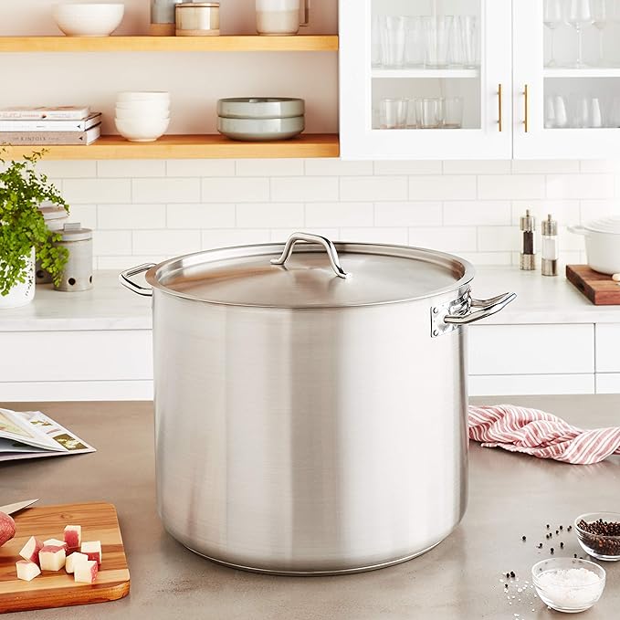 Winco Heavy-Duty Stainless Steel Stock Pot with Cover 60 Quart