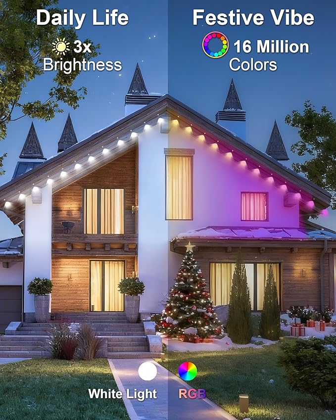 XINKAITE 400ft Permanent Outdoor Lights for House 2025 Eave Lighting with App/Remote Control IP67 Waterproof smartlight for Christmas Halloween Holiday Party Daily(2 Rolls 200FT)