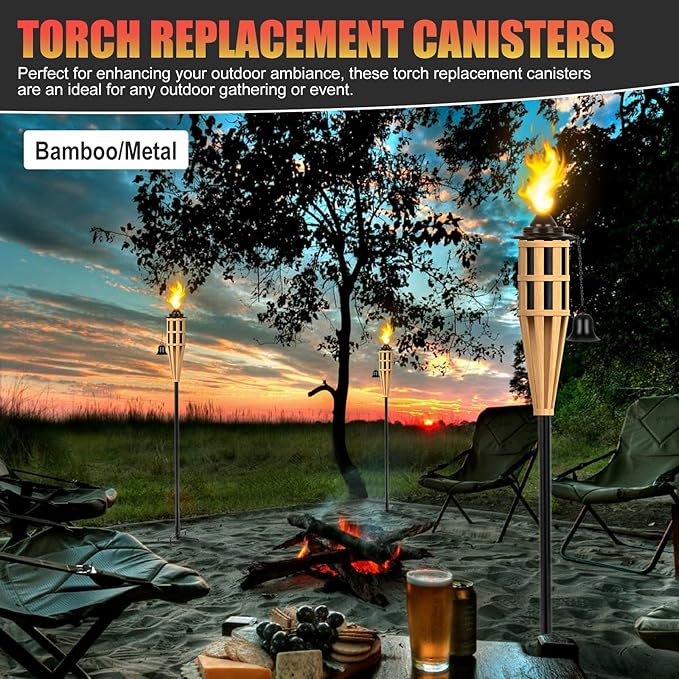 16oz Torch Replacement CanistersTorch Refillable Canisters Bamboo Torch Fuel Can Citronella Tabletop Torches Canister Outdoor for Patio Garden Decor Black 4 Pack