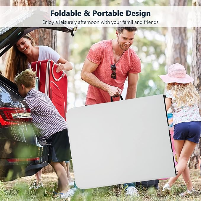 6 Ft White Folding Table Portable Table Camping Table Outdoor Collapsible Dinner Table Outdoor Tables for Patio Yard Wedding Party Cocktail Display