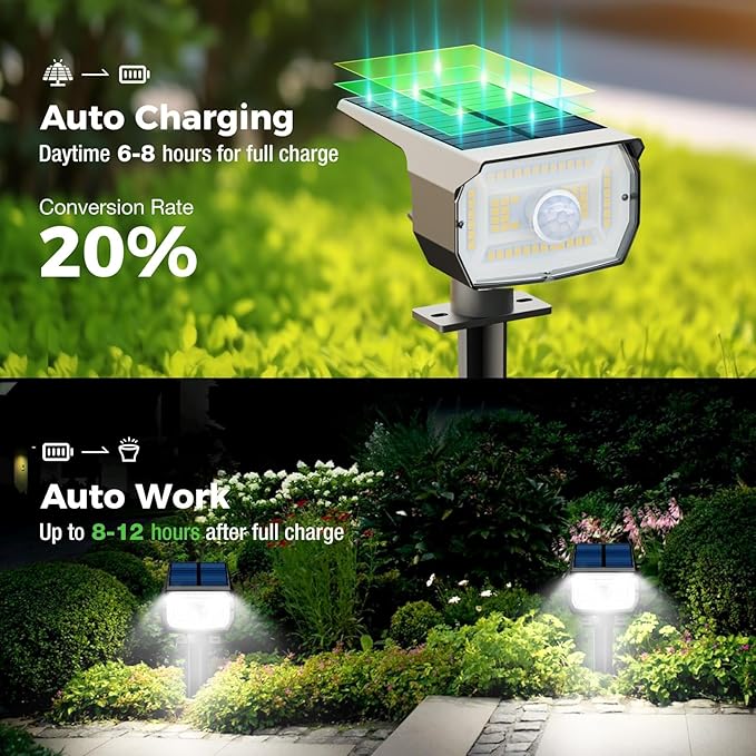 nipify 6 Pack Solar Lights Outdoor Waterproof Motion Sensor Spot Lights 3 Modes Solar Powered Spotlights 2-in-1 Auto On/Off Landscape Lighting for Outside Yard Wall Garden Cool White