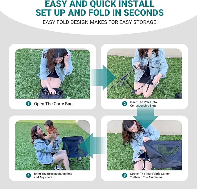 ATEPA Backpacking Chair Ultralight Folding Portable Small Camping Chairs for Adults Compact Foldable Beach Seat with Anti-Sinking Feet &amp Aluminum Frame for Outdoor Hiking Travel Fishing 2 Pack