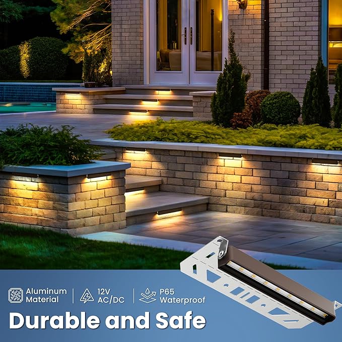 Retaining Wall Lights 7 Inch LED Hardscape Lighting Waterproof 12V Low Voltage Landscape Lighting Outdoor Step Lights for Patio Stairs Deck 2700K 270° Rotate 12 Pack