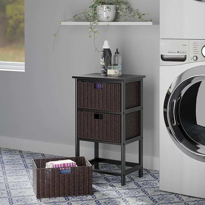 Omaha Storage Rack with 3 Foldable Corn Husk Baskets Black and Chocolate