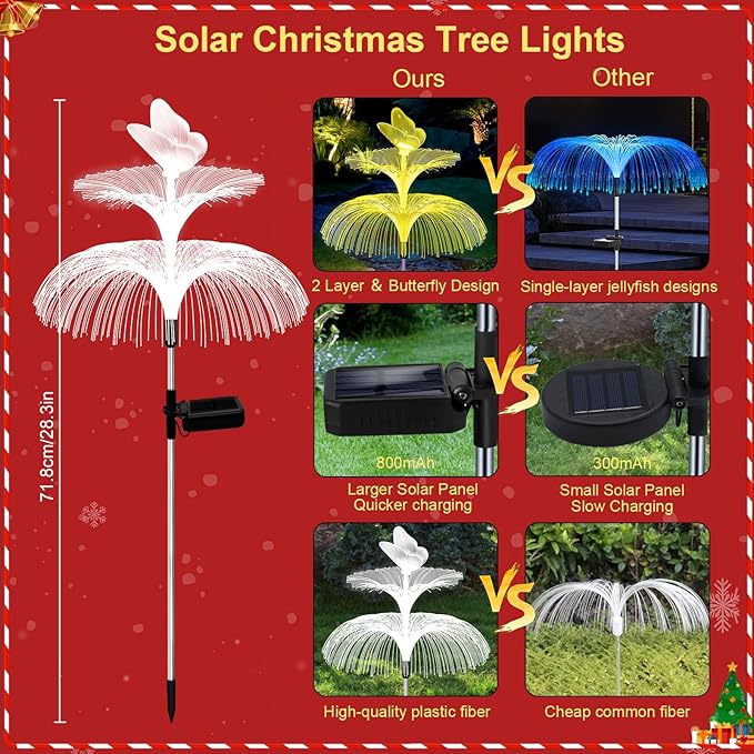 6 Pack Solar Garden Lights Gardening Birthday Gifts for Mom Grandma Women Waterproof 7 Color Changing Jellyfish Light with Butterfly Solar Flower Lights for Outdoor Pool Yard Garden Decor