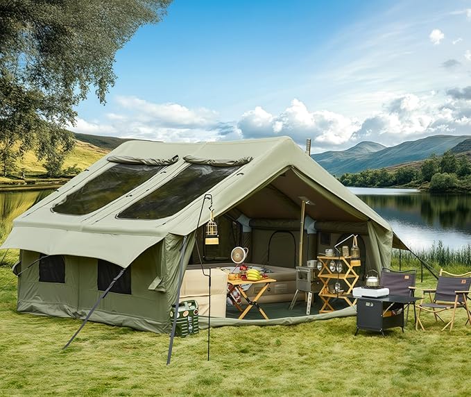 2026 Upgraded Inflatable Tents for Camping 6-8 Person Blow Up Tent with TPU Skylight Mesh Windows Stove Jack &amp Pump Easy Setup 4 Season Large Inflatable Tent Waterproof &amp Windproof