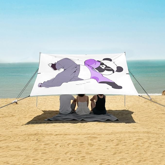 ALAZA Funny Panda Dabbing Beach Tent Sun Shelter UPF50+ Protection Beach Shade Canopy w/ 4 Sandbags for Outdoor Camping Fishing Backyard Fun Picnic 10x9 ft