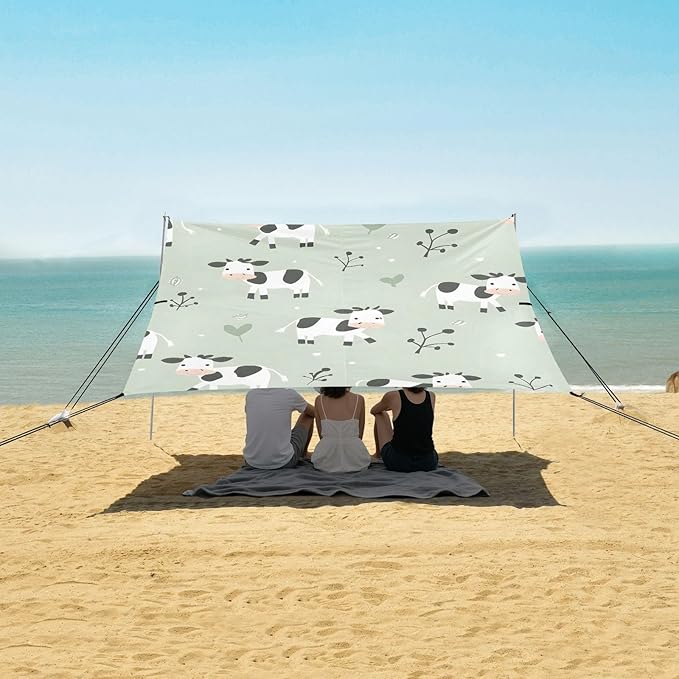 Cute Farm Cows Camping Sun Shelter Beach Tent Portable Beach Sun Shade Outdoor Canopy for Camping Trips Fishing Picnic