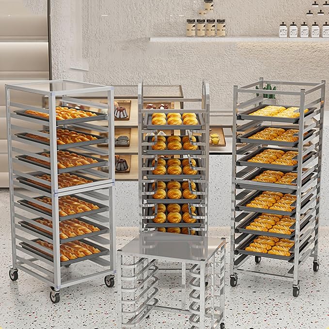 Quick Rack for Baking Pans9-Tier Rolling Bread Pan Rack - Aluminum Bakery Storage for Home &amp Commercial Use Heavy-Duty Kitchen Organizer Perfect for Baking and Food Prep