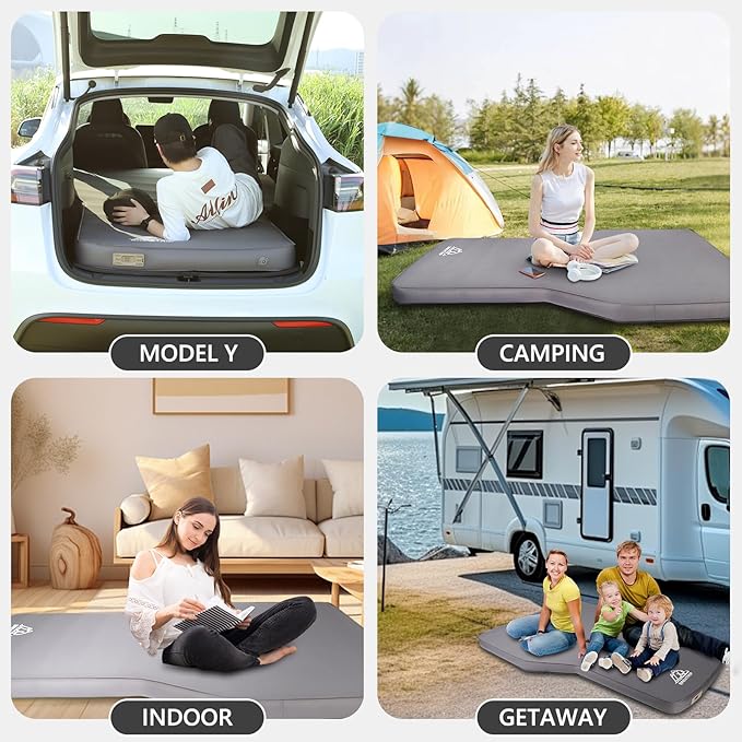 Camping Air Mattress Tesla Model Y Mattress 4 Ultra Thick Tesla Model Y Air Mattress Self Inflating Sleeping Bed with Pump Portable SUV Air Mattress Car Bed Camping Gray