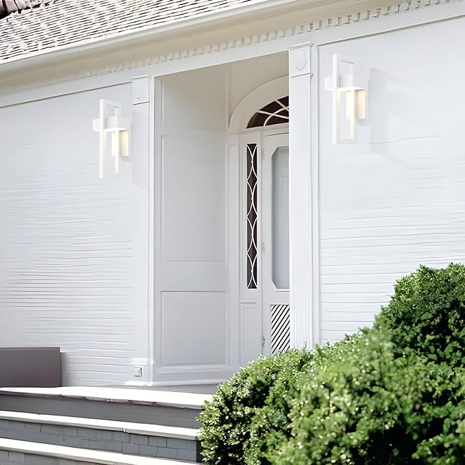 LamQee Modern Outdoor Wall Lights 3000K Integrated LED Outdoor Wall Sconces Lighting Contemporary Exterior Lighting Fixtures Outside Wall Mount Lights for House Porch Front Door Garage Matte White