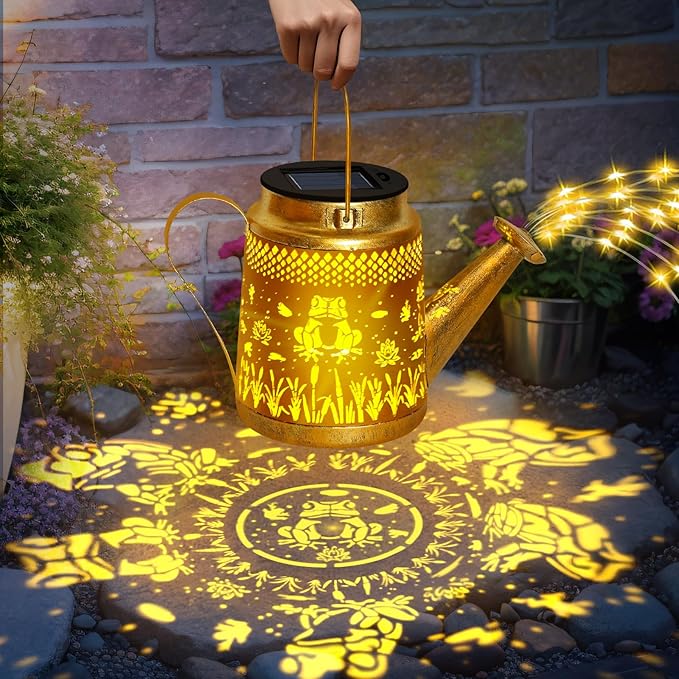 Solar Lanterns Outdoor Garden Decor Mothers Day Gifts for Women Mom Grandma Birthday Large Frog Hanging Watering Can with Shepherd Hook Waterproof Garden Lights for Outdoor Yard Christma Gifts