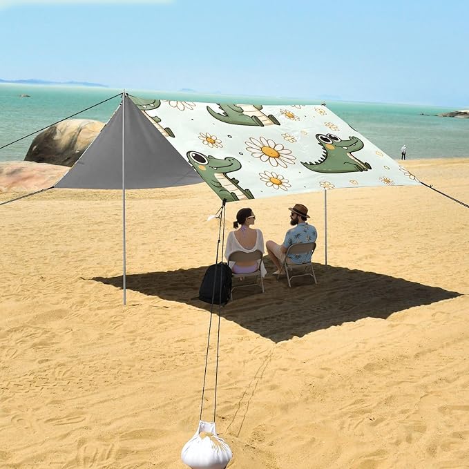 Cute Little Daisy Cartoon Crocodile Camping Sun Shelter Beach Tent Portable Beach Sun Shade Outdoor Canopy for Camping Trips Fishing Picnic