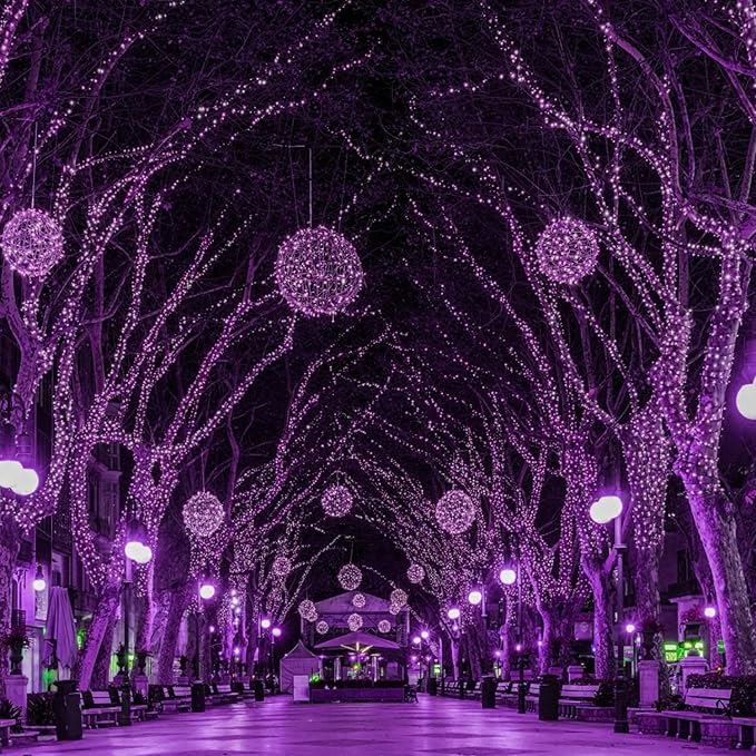Minetom Halloween String Lights Outdoor 98 Feet 300 Led Christmas Lights with 8 Lighting Modes for Halloween Party Christmas Xmas Tree Lights Decor(Purple)