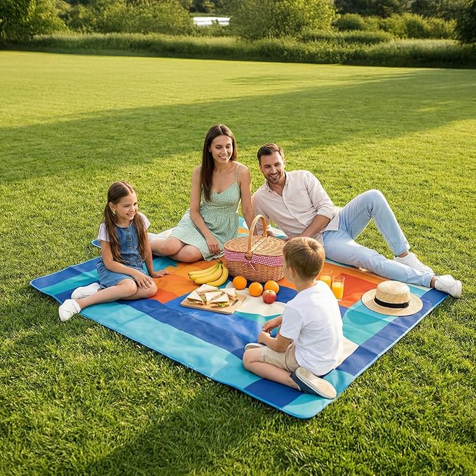 scuddles Extra Large Picnic Blanket – 60 x 80 Waterproof Outdoor Mat with Soft 3-Layer Comfort Cozy Fleece Top Foldable Design &amp Carry Strap for Beach Camping Parks &amp Hiking