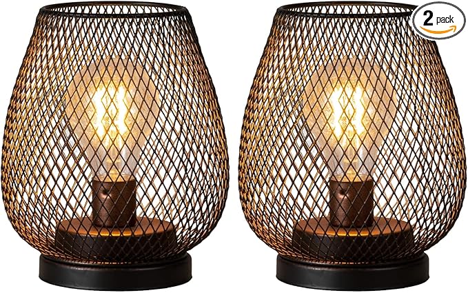 NEEDOMO 2 Pack Battery Operated Lamp Outdoor Table Lantern LED Table Lantern with Timer Mode Vintage Decorative Lights Cordless Lamp Indoor Outdoor Patio Bedroom Living Room with LED Bulb