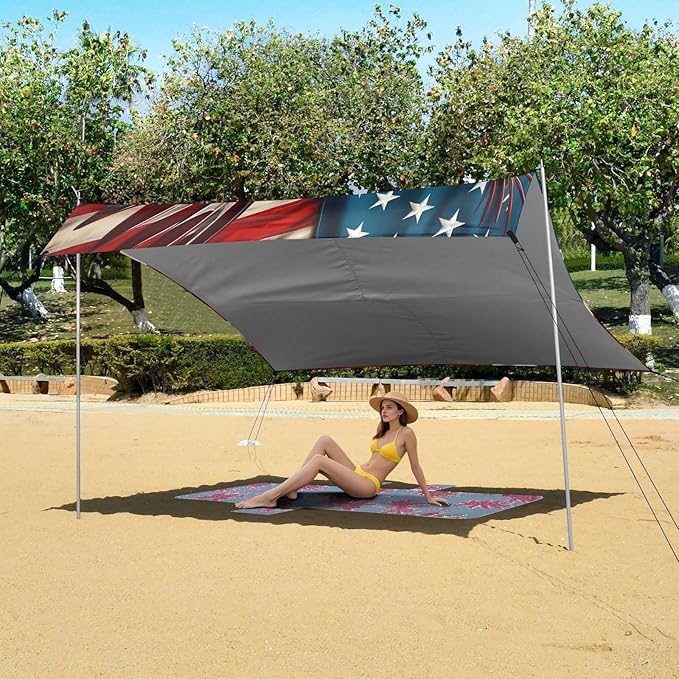 ALAZA American Flag W/Eagle Beach Tent Sun Shelter UPF50+ Protection Beach Shade Canopy w/ 4 Sandbags for Outdoor Camping Fishing Backyard Fun Picnic 10x9 ft