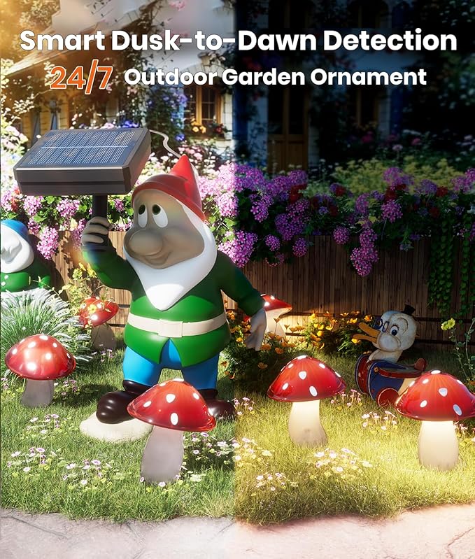 18 Pack Solar Mushroom Lights Outdoor Garden Outdoor Decor 8 Lighting Modes IP65 Waterproof Crystal-Clear Fairy Decoration for Pathway/Yard/Flower Bed/Patio/Landscape/Backyard/Dwarf String 2×30FT
