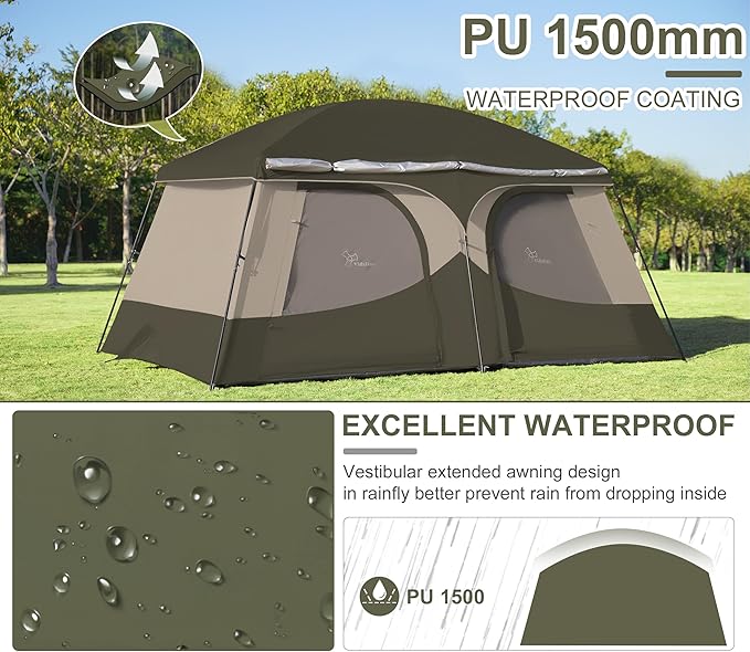 Vidalido Tents8-10 Person Camping Tent with Extended Vestibule2 Room Weather Resistant Family TentsEasy Install Waterproof Outdoor Tent for Camping Hiking