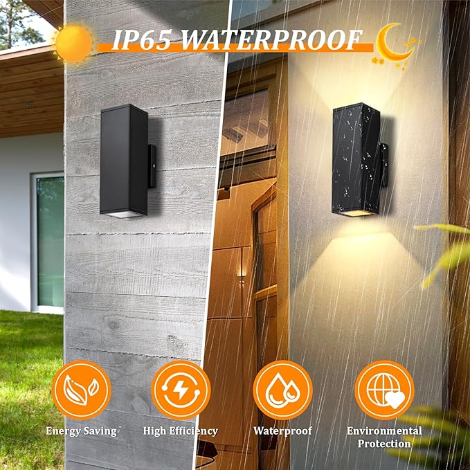 Dimmable Wall Lights Outdoor 4 Packs Integrated LED Square Up Down 12W 2700K Modern Aluminum Light Waterproof Exterior Lighing Fixtures for Porch Patio Garage Gardern