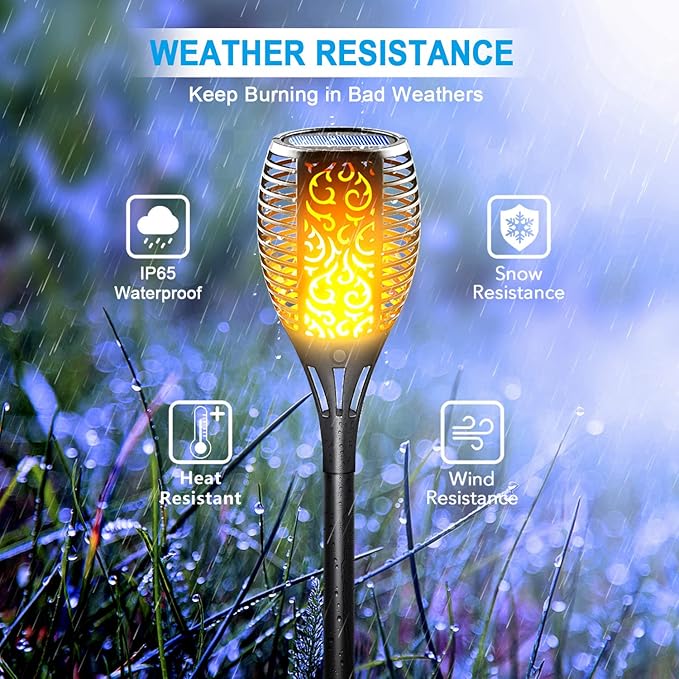 Large Size Solar Torch Light with Flickering Flame Fire Effect Garden Lights Outdoor IP65 Waterproof Tiki Torches for Pathway Yard Decor Auto On/Off - Landscape Lighting (8 Pack)