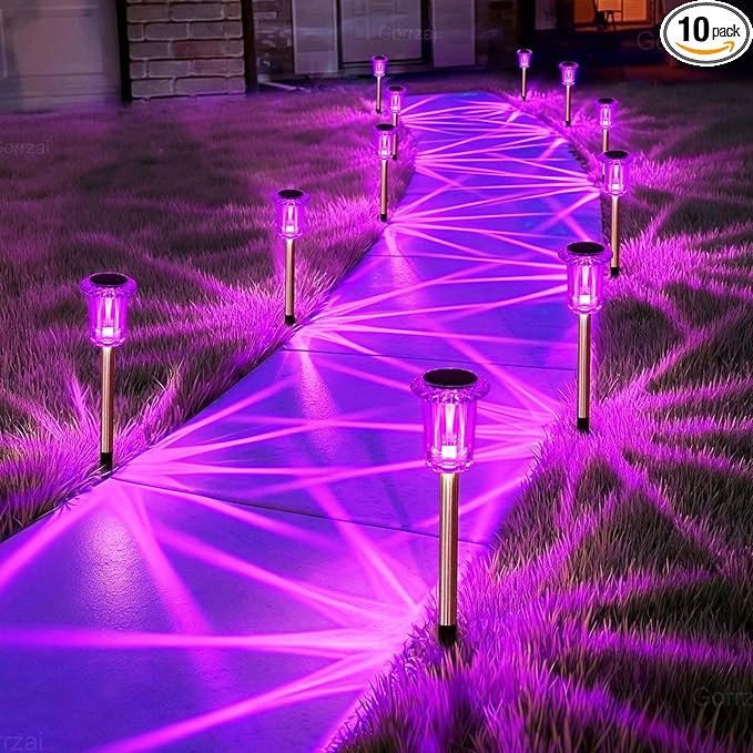 Halloween Solar Lights Outdoor 15 Pack Solar Pathway Lights Outdoor Halloween Decorations Waterproof Yard Lighting for Driveway Garden Walkway Path Landscape Lawn (Purple)
