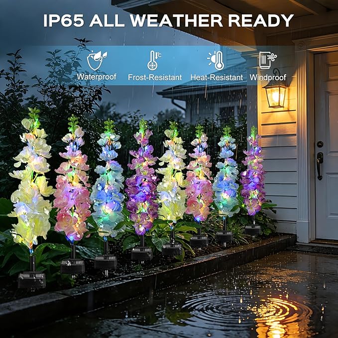 4 Pack Solar Garden Lights Outdoor LED Colorful Waterproof Solar Powered Hyacinth Flowers Landscape Lights for Patio Outside Yard Pathway Decorative Décor Gifts Two Lighting Modes